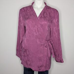 Vintage Winter Silks Purple Jacquard 100% Silk Tie Closure Short Robe M